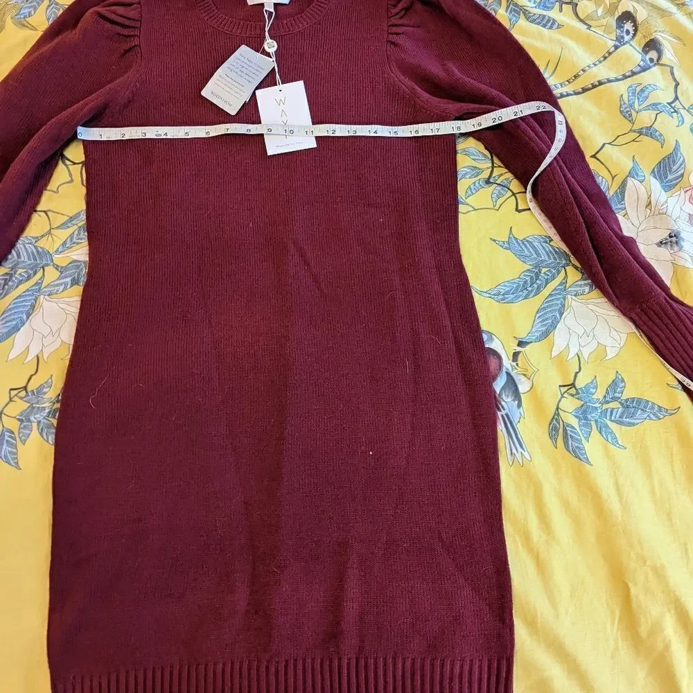 WAYF maroon puff sleeve sweater dress sz xs nwt - Picture 4 of 6